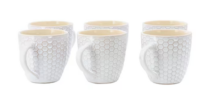Hex Mesh 6 Piece 15 Ounce Mug Set in White