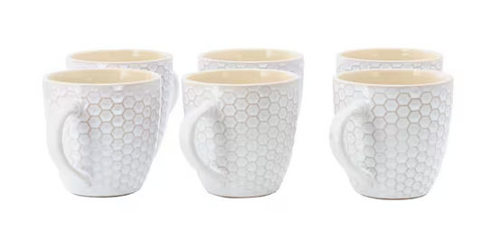Hex Mesh 6 Piece 15 Ounce Mug Set in White