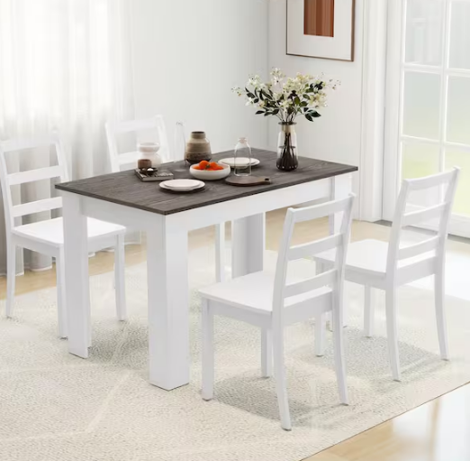 5 PCS Wood Top Bar Table Set Modern Dining Set Rectangle Table