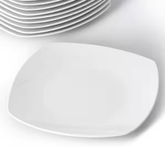 12-Piece Square Porcelain Large Dinner Plates in White