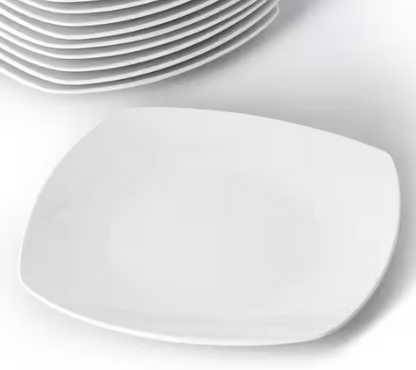 12-Piece Square Porcelain Large Dinner Plates in White