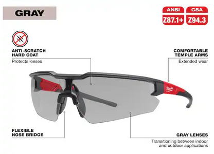 Safety Glasses with Gray Anti-Scratch Lenses (2-Pack)