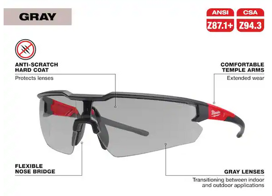 Safety Glasses with Gray Anti-Scratch Lenses (2-Pack)