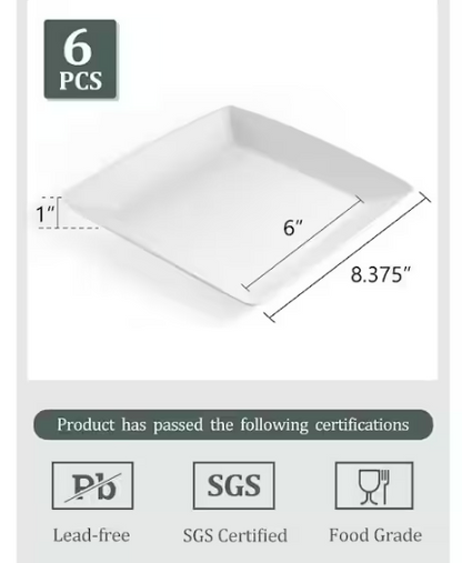 White Porcelain Square Dinner Plates, 8.4 in.