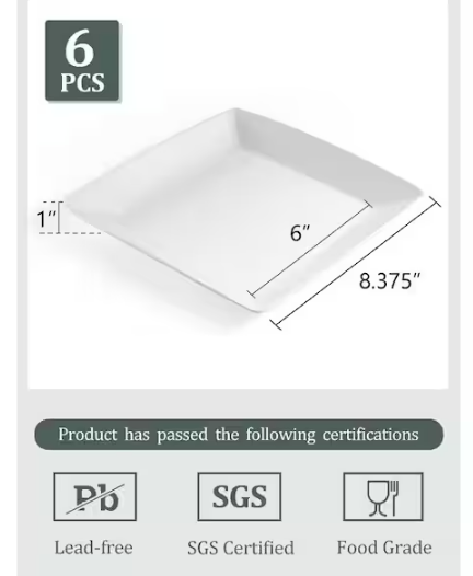 White Porcelain Square Dinner Plates, 8.4 in.