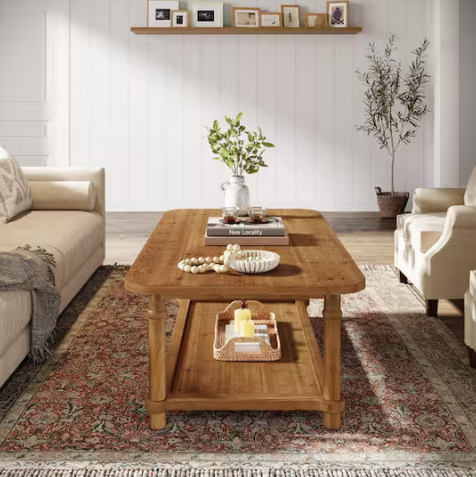 47.24 in. Brown Rectangle Solid Wood Coffee Table