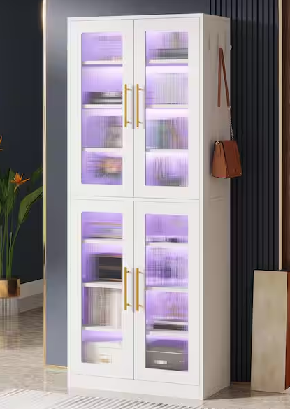 White 24.8 in. W Display Cabinet with Doors and LED Lights