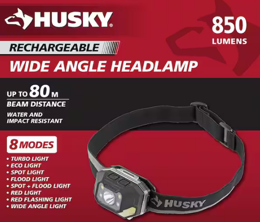 850 Lumens Dual-Power LED Rechargeable Headlamp