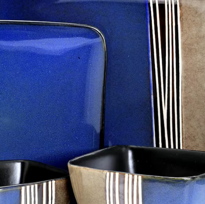 16-Piece Modern Blue Stoneware Dinnerware Set