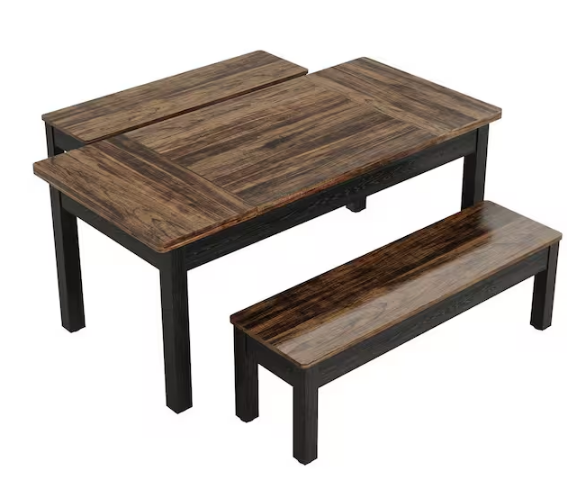 3-Piece Rectangle Dark Brown Wood Top Dining Table Set