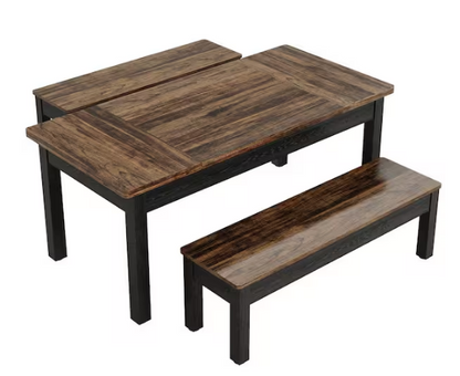 3-Piece Rectangle Dark Brown Wood Top Dining Table Set