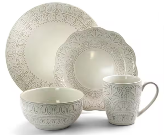 16-Piece Modern White Lace Stoneware Dinnerware Set