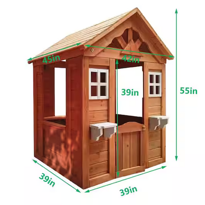 Outdoor Wooden Kids Playhouse with Windows
