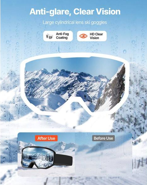 Silver Mirror Lens OTG Anti-Fog Snow Goggles