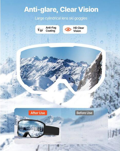 Silver Mirror Lens OTG Anti-Fog Snow Goggles