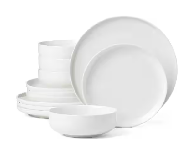 12-Piece White Porcelain Dinnerware