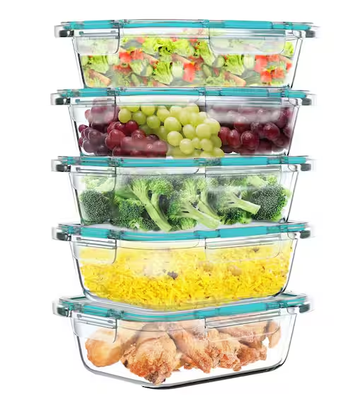10-Piece Glass Food Storage Containers with Snap Shut Lids