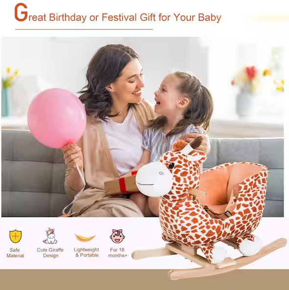 Brown Plush Giraffe Style Ride-On Chair Toy with Sound