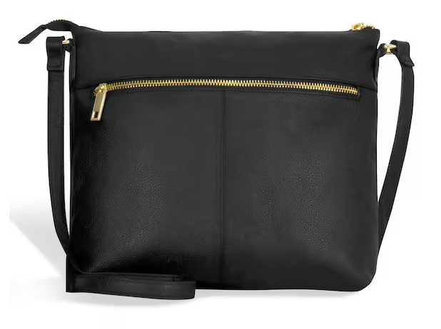 Black Leather Cross-Body Tote Bag