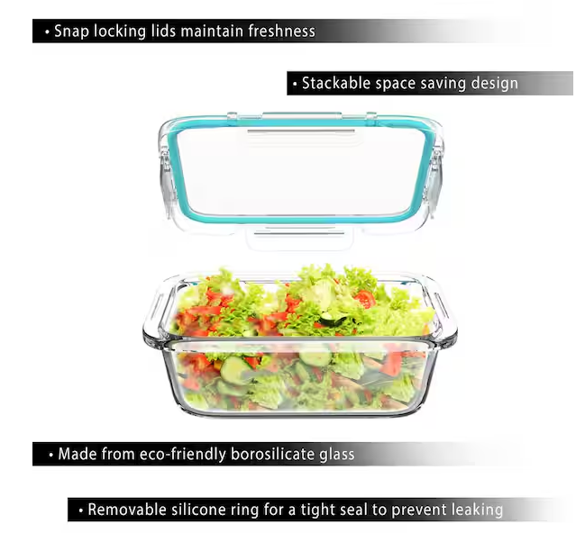 10-Piece Glass Food Storage Containers with Snap Shut Lids