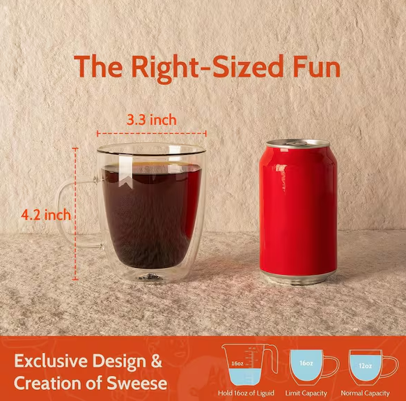 12.5 oz. Clear Glass Coffee Mug (Set of 2)