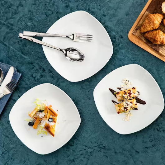 7.5 in. Gray White Porcelain Dessert Plate Set