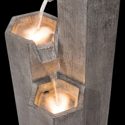 3-Tier Hexagonal Columns Fountain with LED Lights