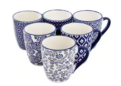 6-Piece 12 oz. Assorted Design Stoneware Mug Set