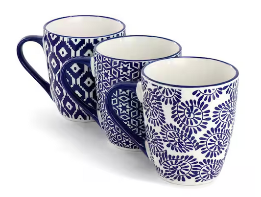 6-Piece 12 oz. Assorted Design Stoneware Mug Set