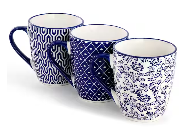6-Piece 12 oz. Assorted Design Stoneware Mug Set