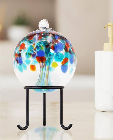 Tree Of Life 4 in. Multi-Color Devotion Hand Blown Glass Ball