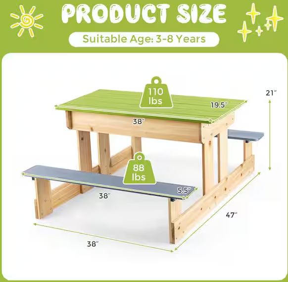 Picnic Table Outdoor Wooden Water Sand Table