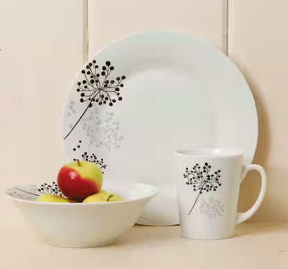 12-Piece Casual White/Black/Grey Ceramic Dinnerware Set