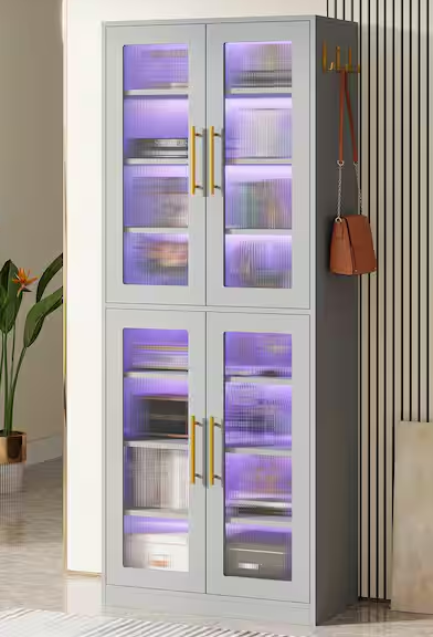 24.8 in. W Display Cabinet with Doors and LED Lights