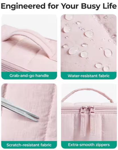 Pink Quilted Travel Makeup Toiletry Bag