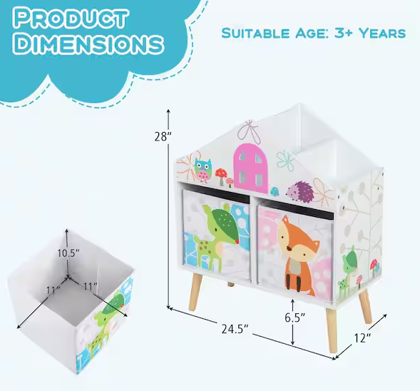 24.5 in. Wide White Finish 2 Shelf Kids Bookcase