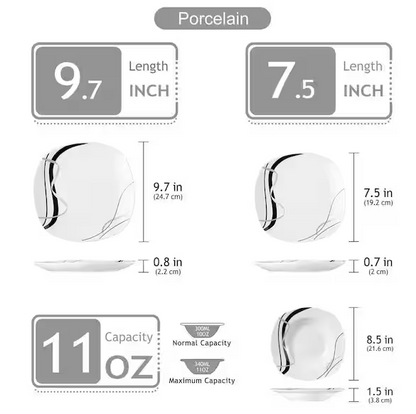 18-Piece Casual Ivory White with Black Stripe Porcelain Dinnerware Set