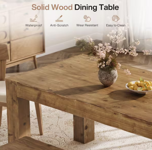 Rustic Brown Solid Wood 63 in. 4 Legs Dining Table