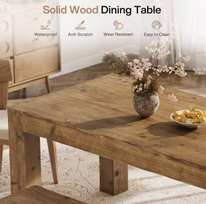 Rustic Brown Solid Wood 63 in. 4 Legs Dining Table