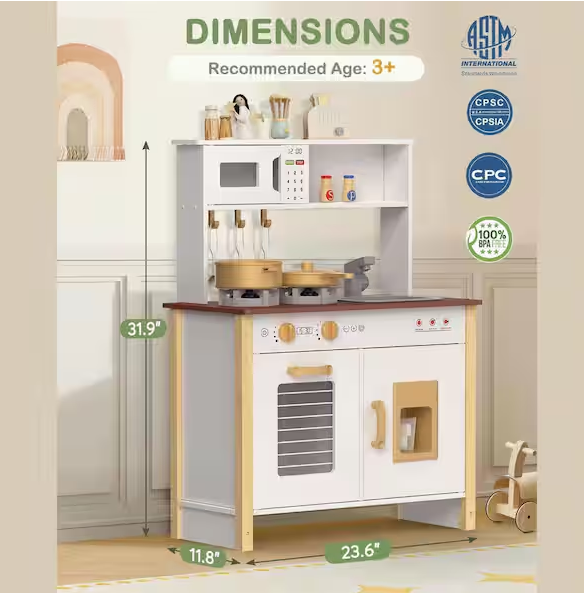 Kids Wooden Play Kitchen Set for Toddlers