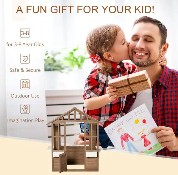 Outdoor Playhouse for Kids Wooden Cottage