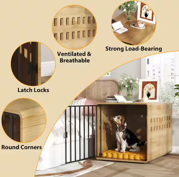 Furniture Style Wooden Dog Crate with Glossy Finish