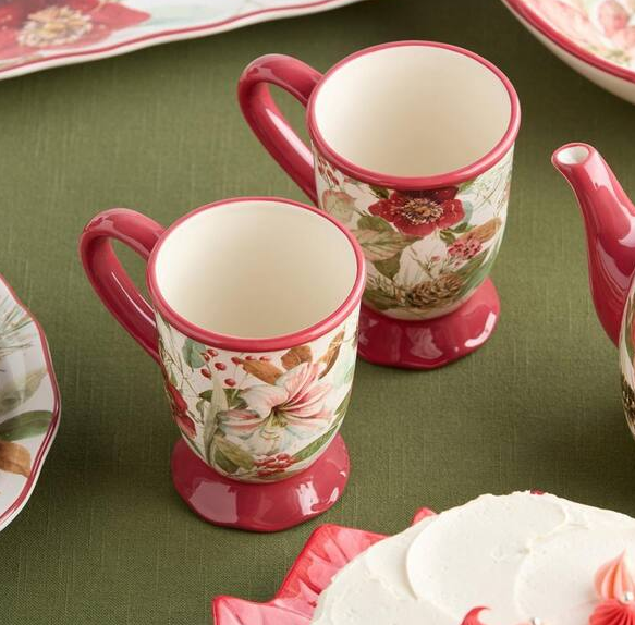 Winter Blooms 18 oz. Assorted Colors Ceramic Mugs (Set of 4)