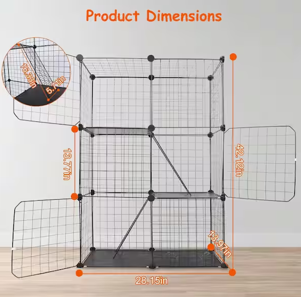 Large 3 Tier Cat Metal Fence Detachable Crate Kennel