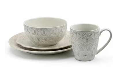 16-Piece Modern White Lace Stoneware Dinnerware Set