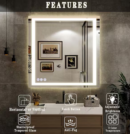 40 in. W x 40 in. H LED Lighted Square Bathroom Vanity Wall Mirror