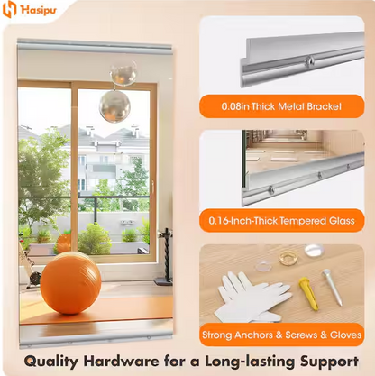 17 in. W x 55 in. H Rectangle Frameless Wall-Mounted HD Gym Mirror