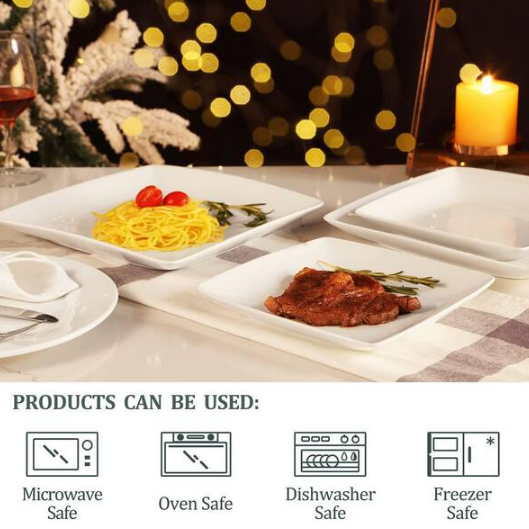 White Porcelain Square Dinner Plates, 8.4 in.