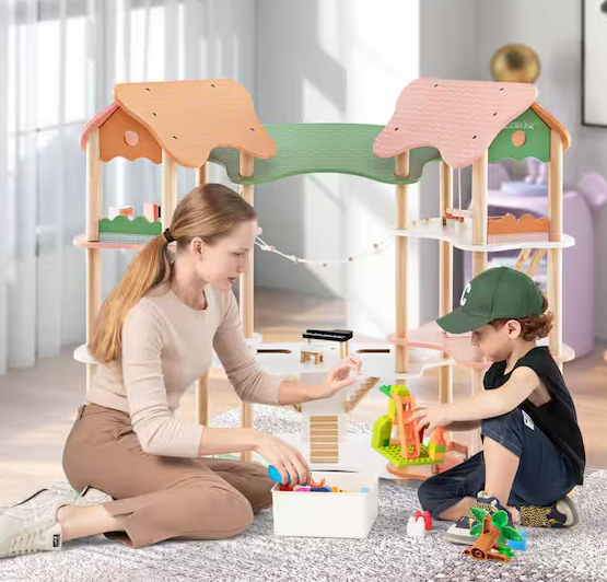 Indoor Wood Doll House 7 Rooms 3 Tiers Playhouse
