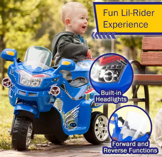 3-Wheel Ride on Toy with Reverse, Sounds, and Headlights